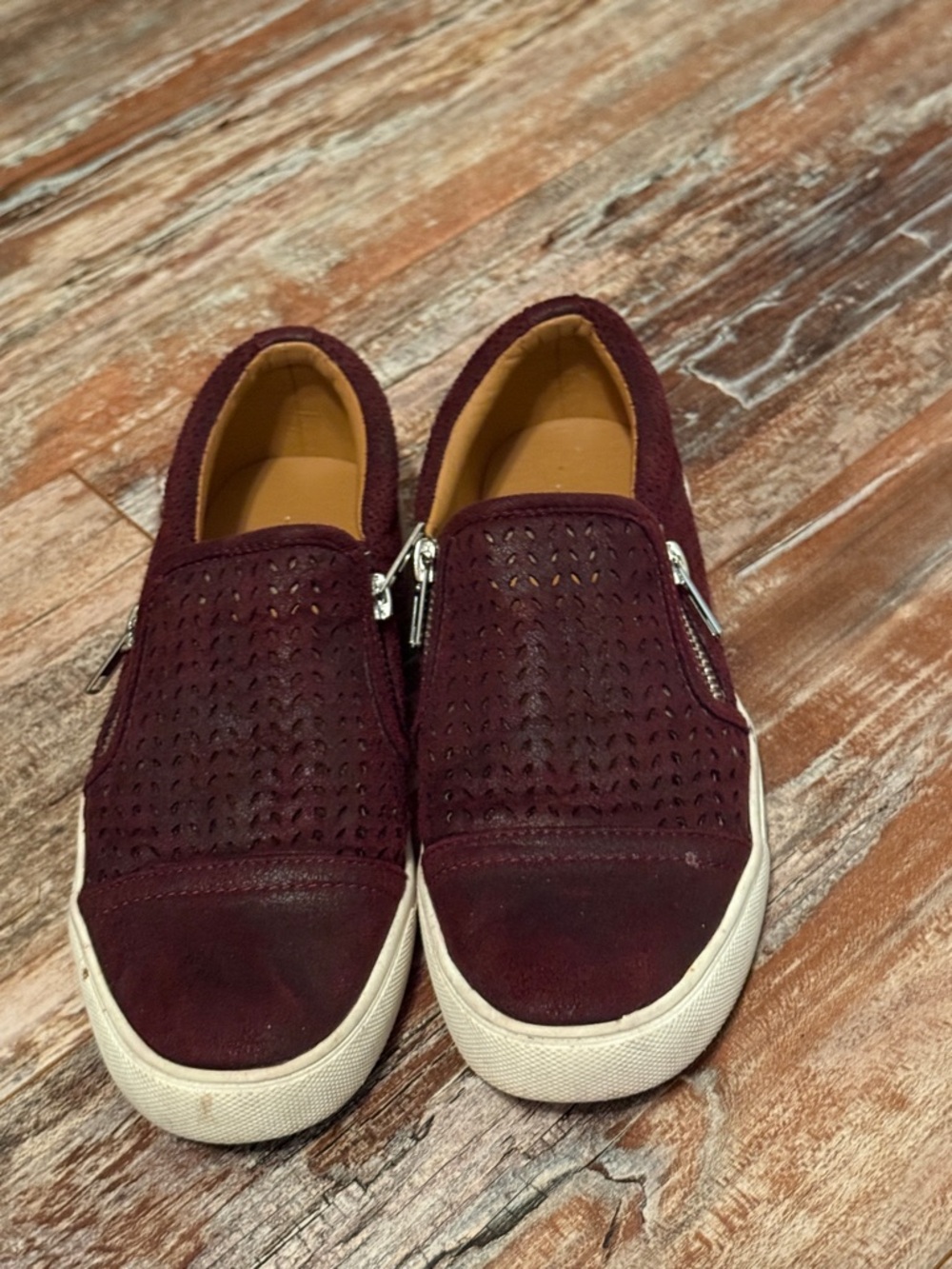 REPORT Burgundy Perforated Slip-On Sneakers with Side Zippers